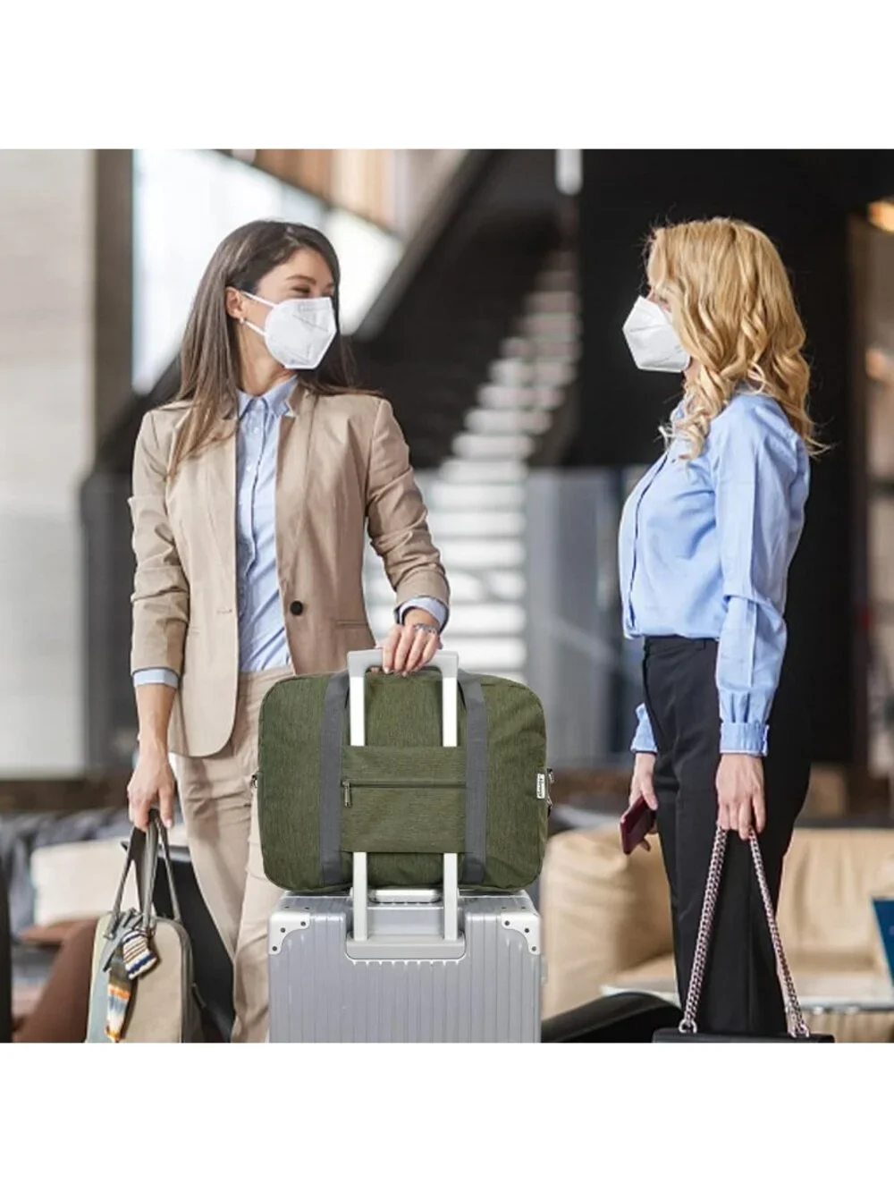 Foldable Travel Duffel Bag 30L Tote for Personal Item, Carry-On Luggage, Army